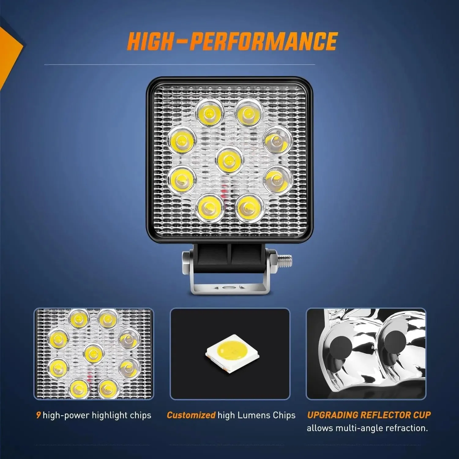 4.2 Inch 27W Spot Square Led Work Lights (Pair)
