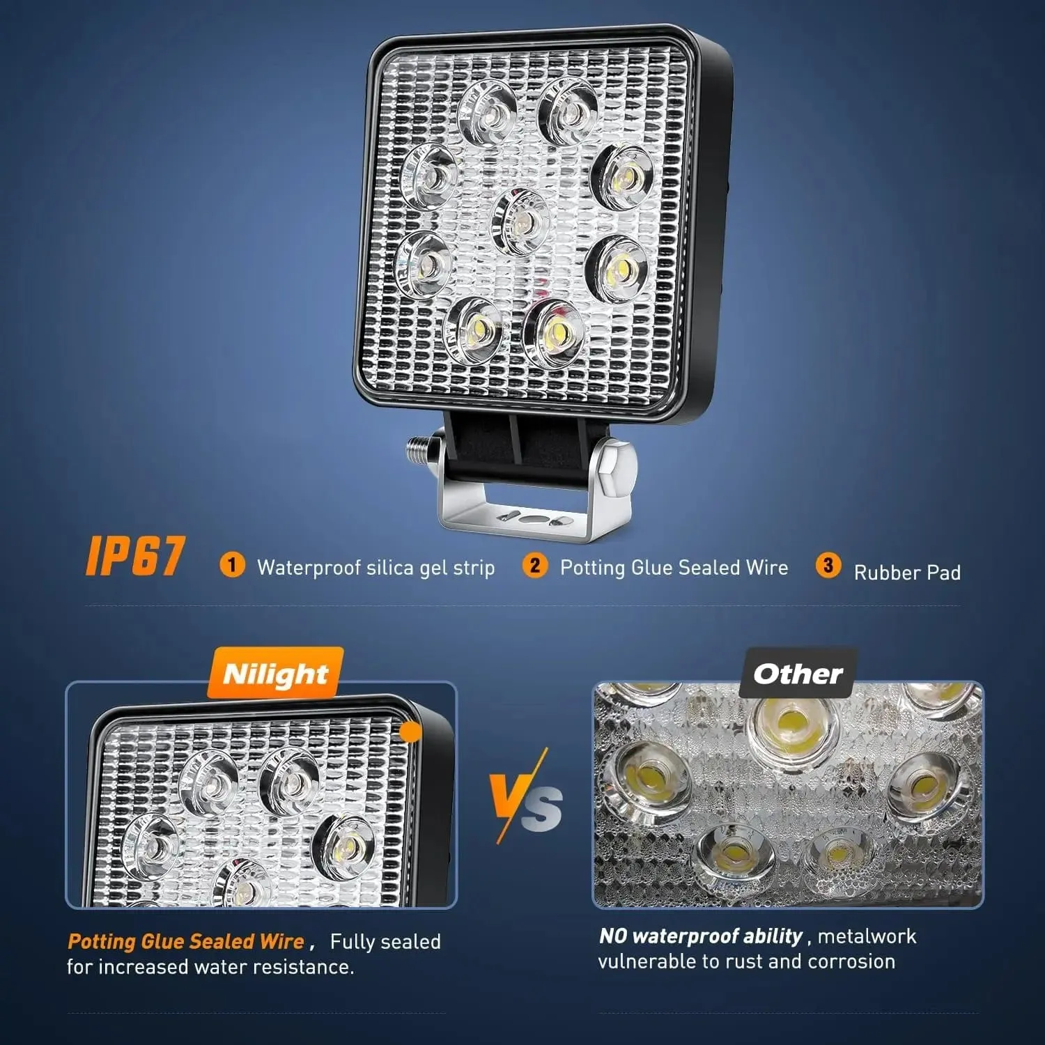 4.2 Inch 27W Spot Square Led Work Lights (Pair)