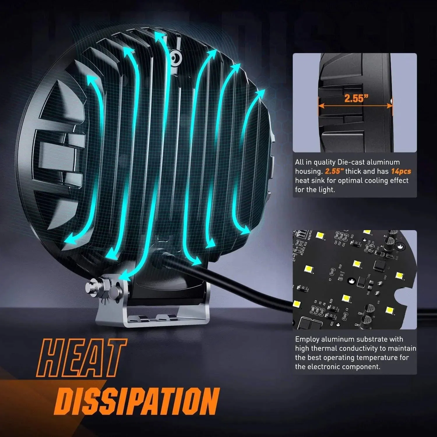 7 Inch 85W 10200LM Round Spot Flood Built-in EMC LED Work Lights (Pair) | 14AWG DT Wire
