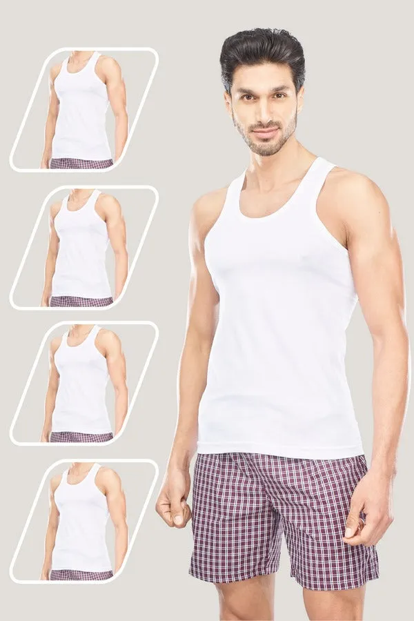 Alpha RN - 100% Cotton White Vest For Mens Combo (Pack of 5) | Ariser