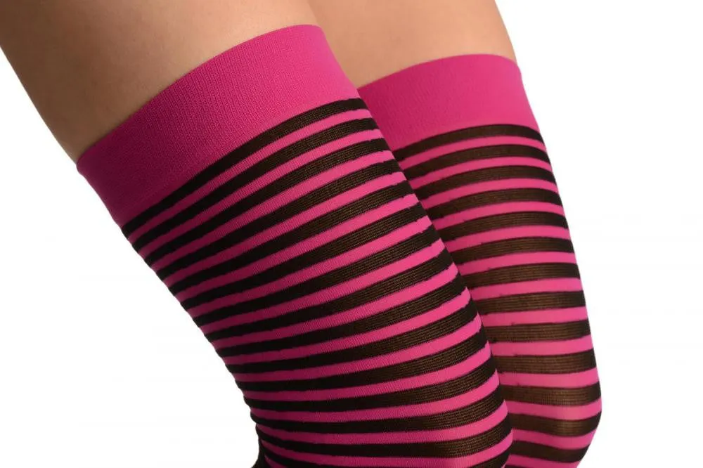 Black & Pink Thin Stripes Socks Knee High