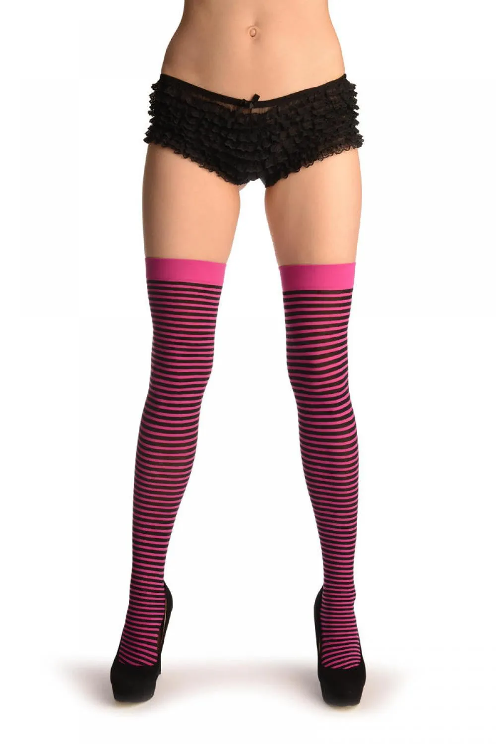 Black & Pink Thin Stripes Socks Knee High
