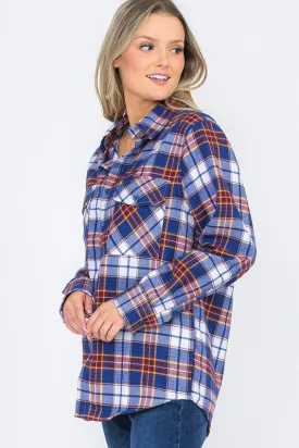 Boyfriend Fit Checker Plaid Flannel Long Sleeve with Chest Pockets