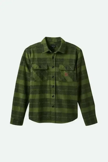 Brixton Mens Cypress Green/Black Bowery Heavy Weight LS Flannel