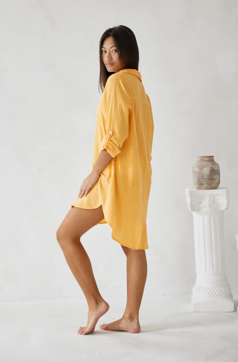 Cabana Shirt Dress Tangerine
