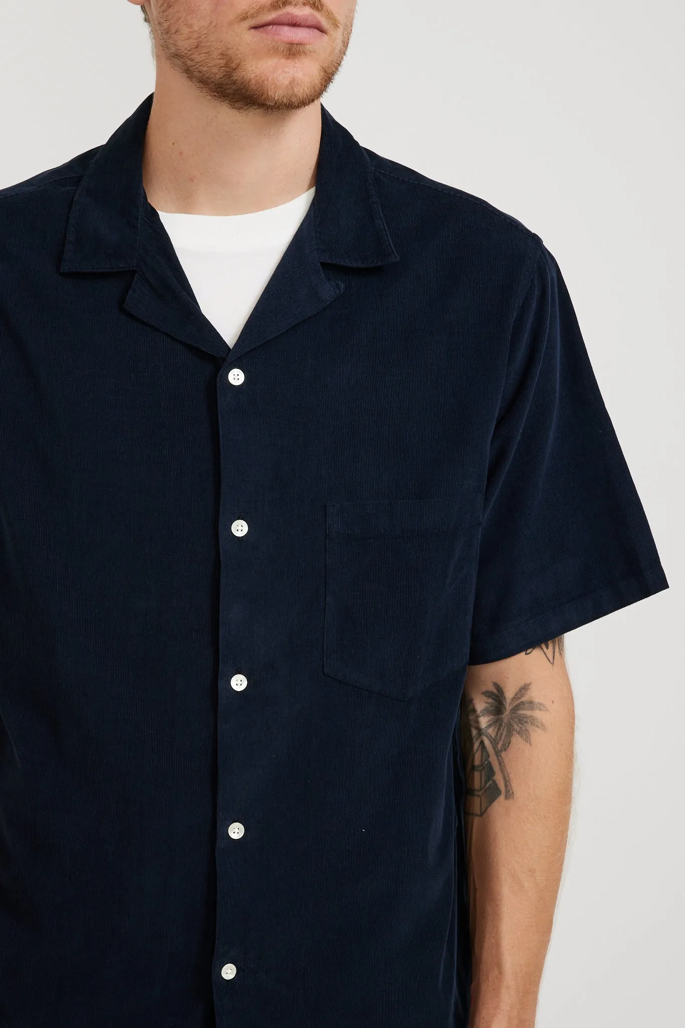 Cord Camp Collar Shirt Navy