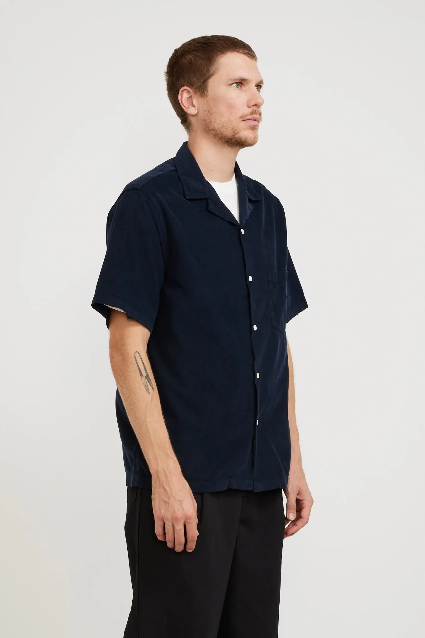 Cord Camp Collar Shirt Navy