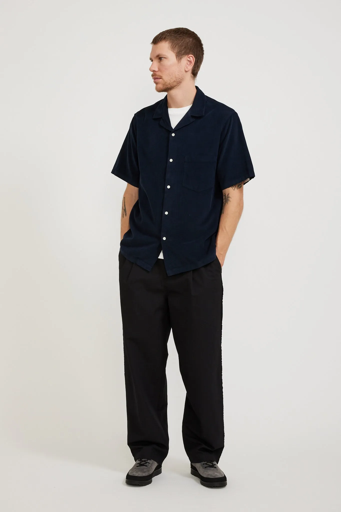 Cord Camp Collar Shirt Navy