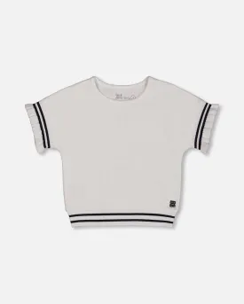 Flat Back Rib Top With Knitted Band White
