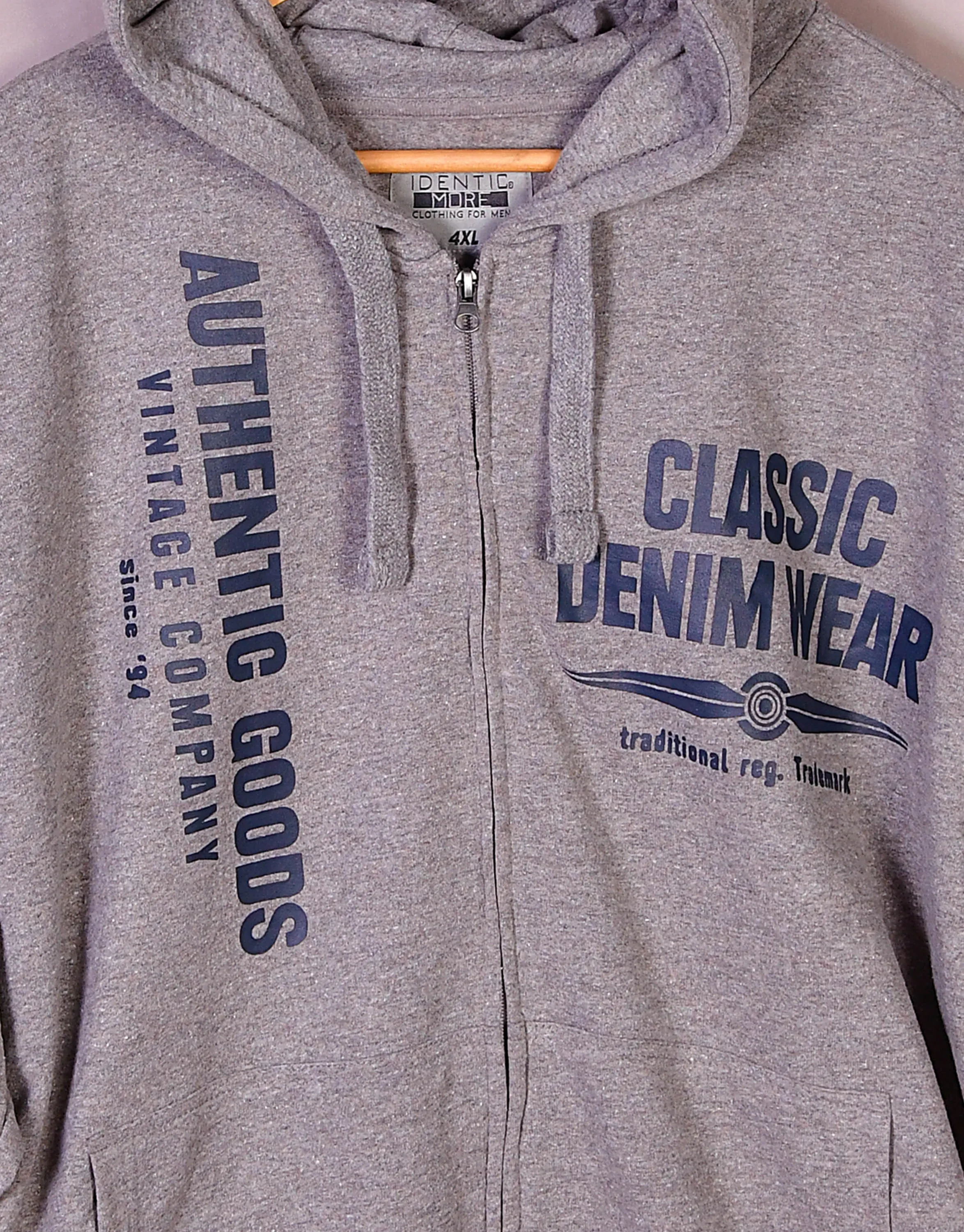 IDT Men's Classic Denim Wear Printed Zipper Hoodie