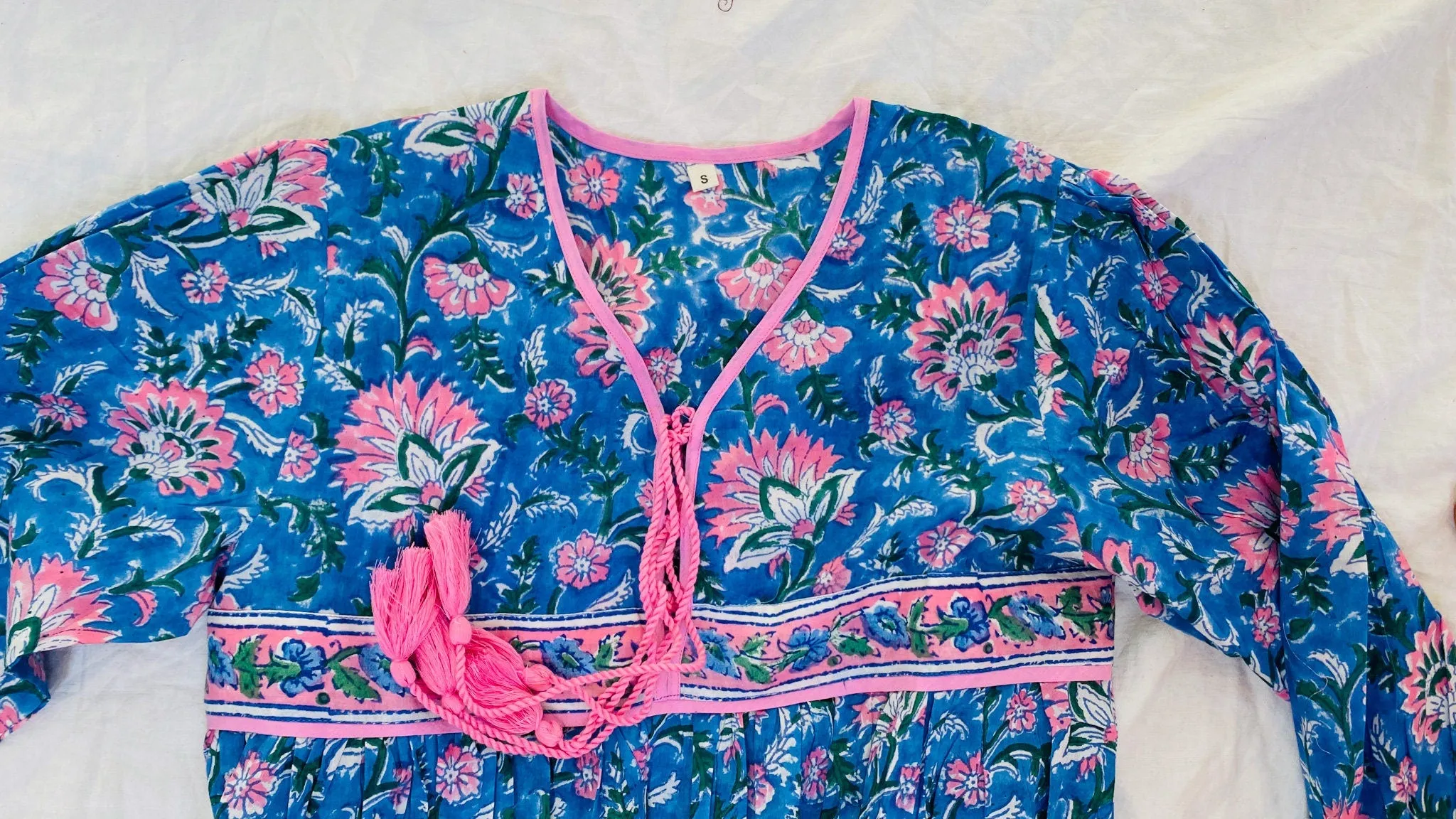 Indian Gauze Dress. Shirt Dress. Block Print. Sizes XS-XL