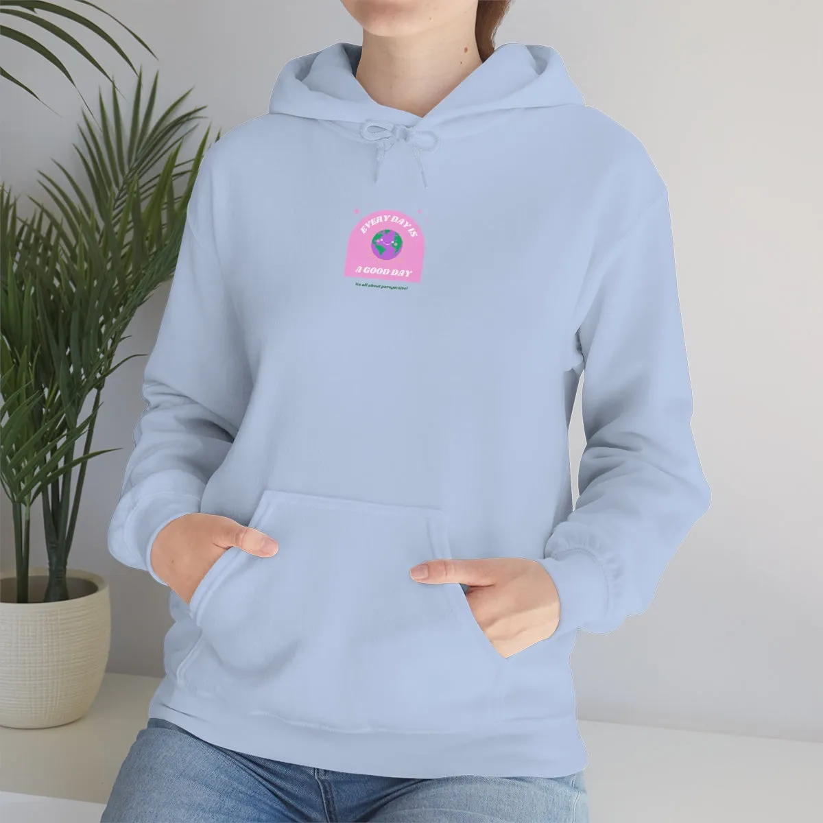 Retro Every Day is a Good Day, Its All About Perspective Earth Pink Purple Back Graphic Hoodie, VSCO Girl Oversized Trendy Tumblr Sw