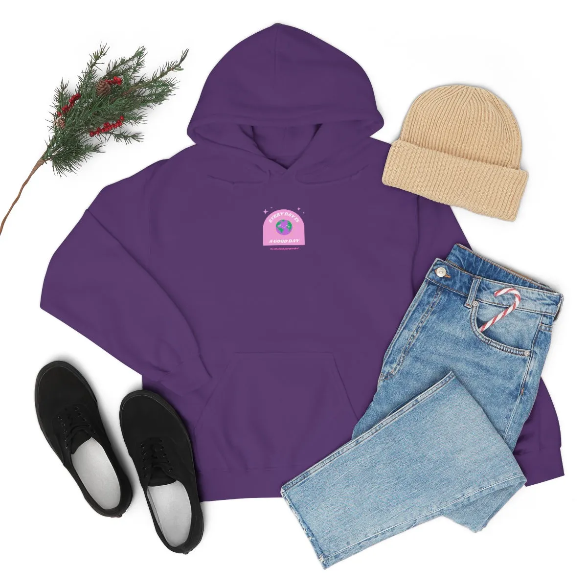 Retro Every Day is a Good Day, Its All About Perspective Earth Pink Purple Back Graphic Hoodie, VSCO Girl Oversized Trendy Tumblr Sw