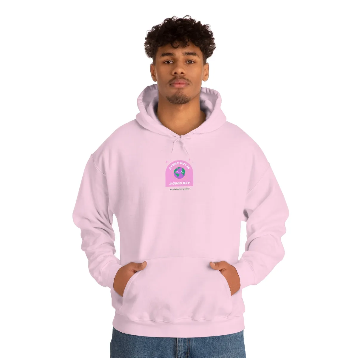 Retro Every Day is a Good Day, Its All About Perspective Earth Pink Purple Back Graphic Hoodie, VSCO Girl Oversized Trendy Tumblr Sw