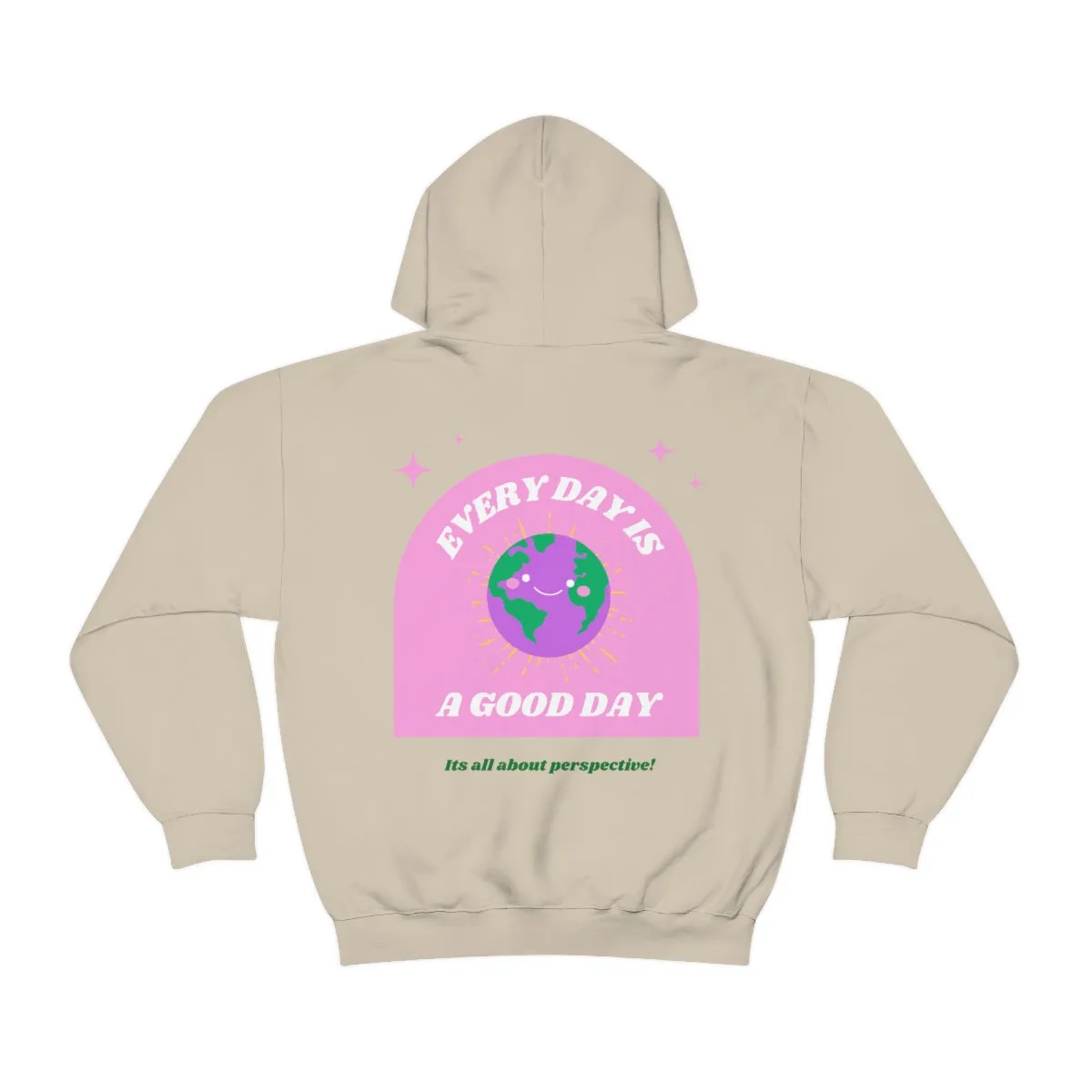 Retro Every Day is a Good Day, Its All About Perspective Earth Pink Purple Back Graphic Hoodie, VSCO Girl Oversized Trendy Tumblr Sw