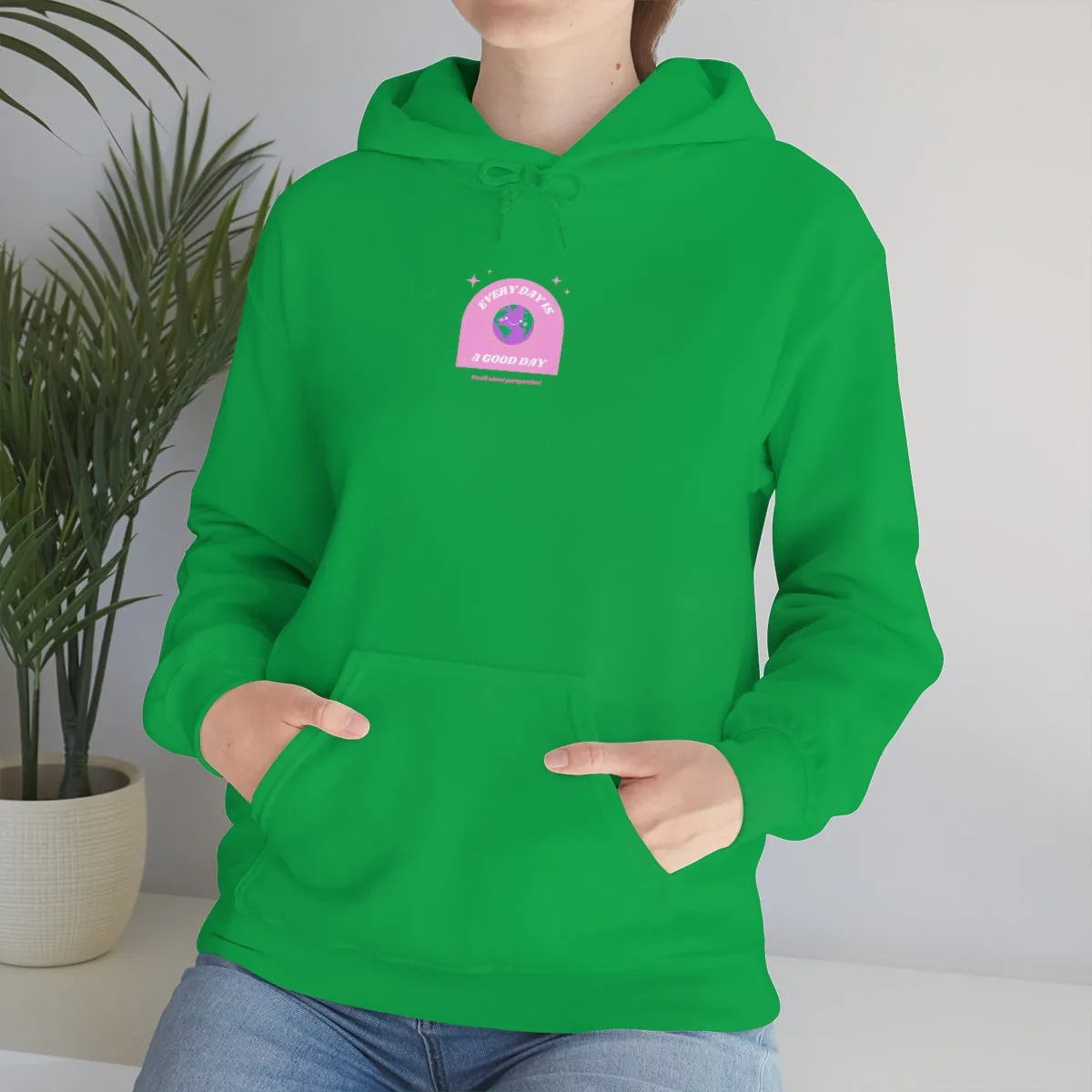 Retro Every Day is a Good Day, Its All About Perspective Earth Pink Purple Back Graphic Hoodie, VSCO Girl Oversized Trendy Tumblr Sw