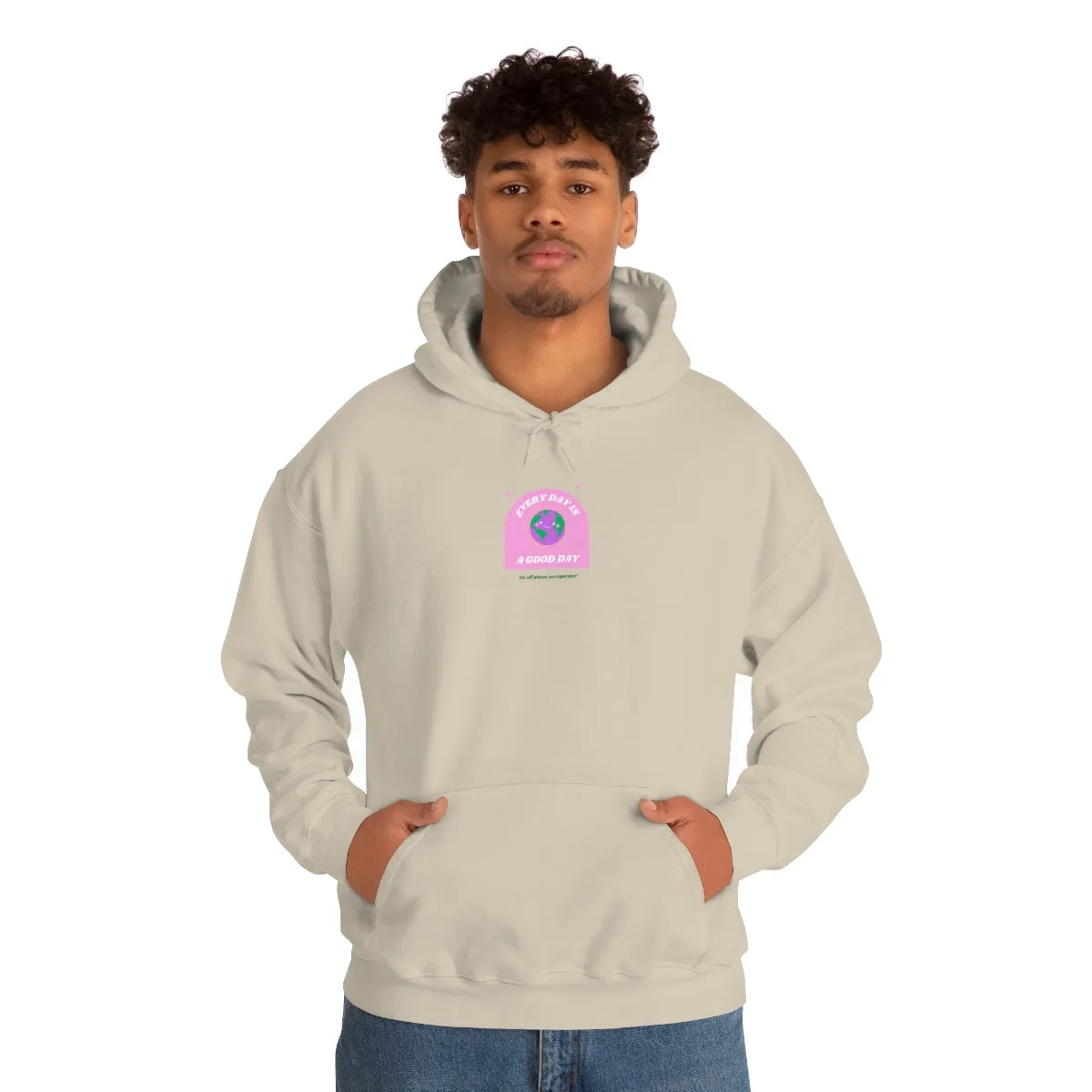 Retro Every Day is a Good Day, Its All About Perspective Earth Pink Purple Back Graphic Hoodie, VSCO Girl Oversized Trendy Tumblr Sw