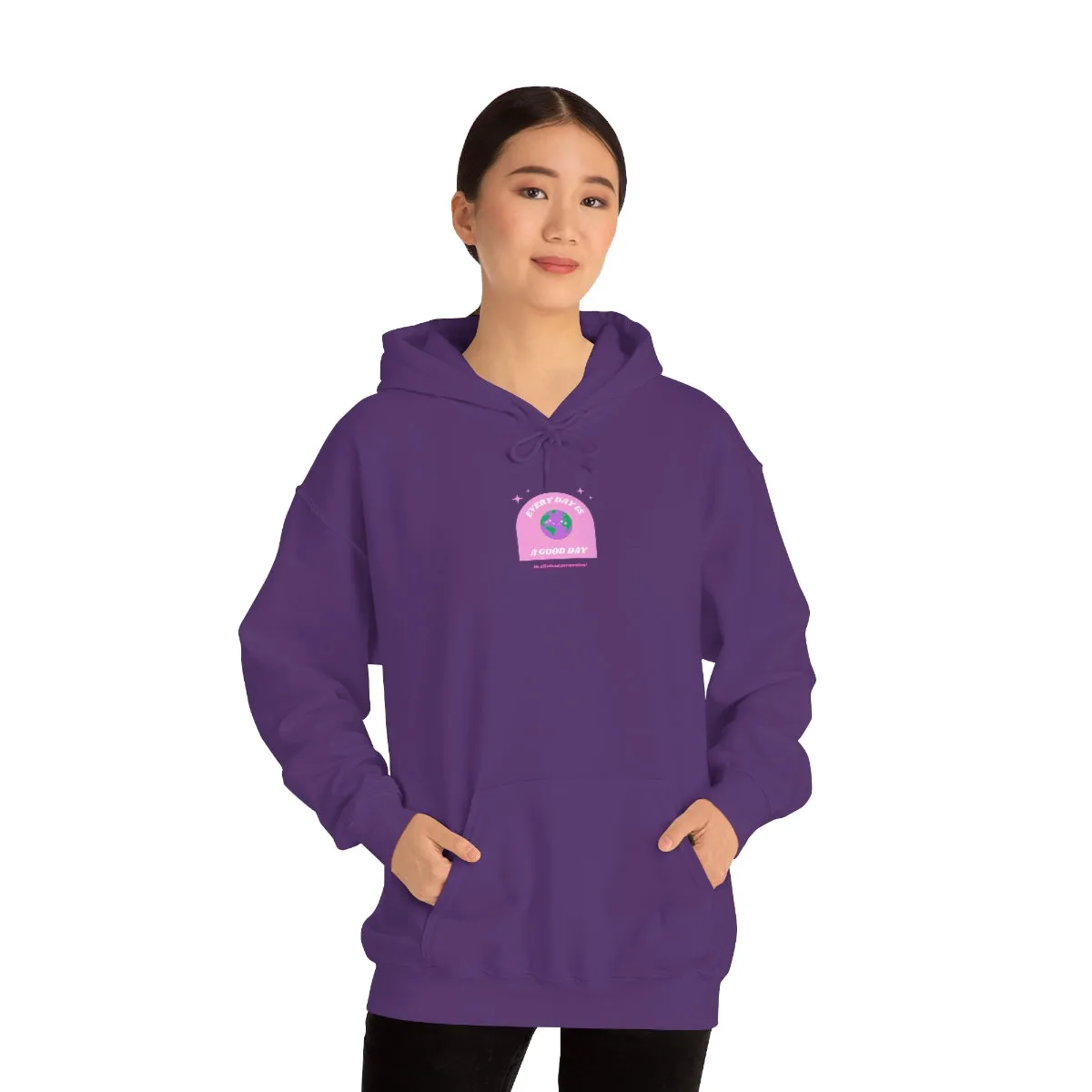 Retro Every Day is a Good Day, Its All About Perspective Earth Pink Purple Back Graphic Hoodie, VSCO Girl Oversized Trendy Tumblr Sw