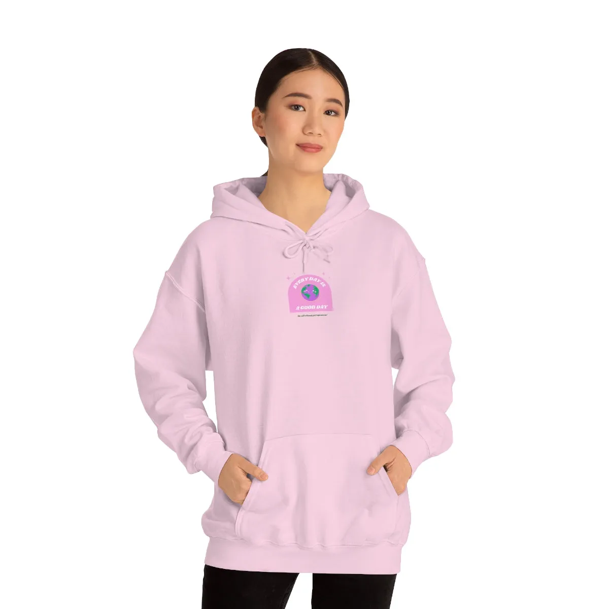 Retro Every Day is a Good Day, Its All About Perspective Earth Pink Purple Back Graphic Hoodie, VSCO Girl Oversized Trendy Tumblr Sw