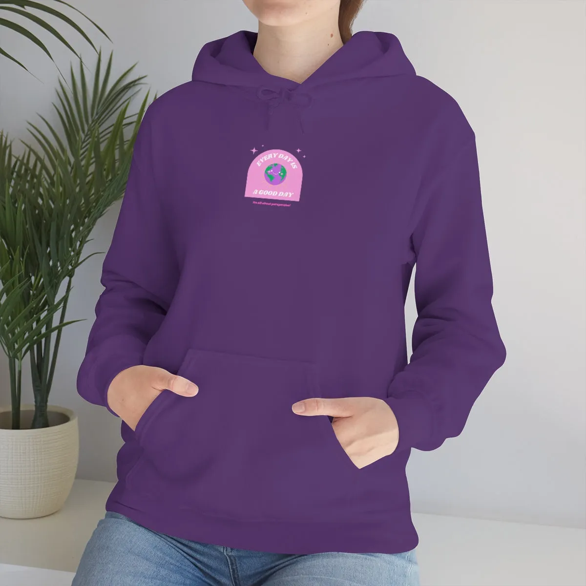 Retro Every Day is a Good Day, Its All About Perspective Earth Pink Purple Back Graphic Hoodie, VSCO Girl Oversized Trendy Tumblr Sw