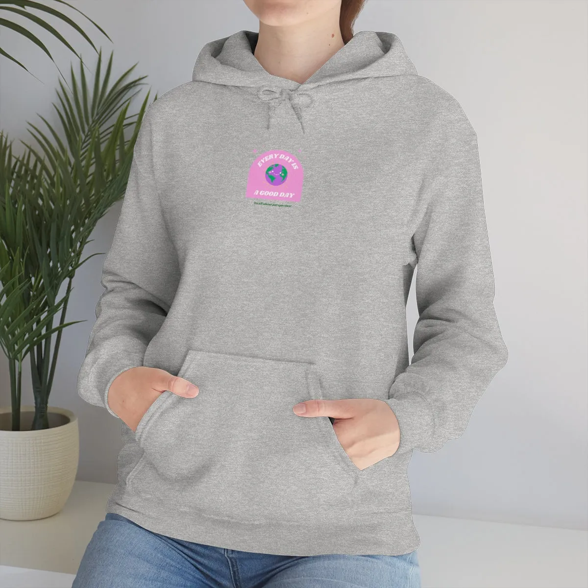 Retro Every Day is a Good Day, Its All About Perspective Earth Pink Purple Back Graphic Hoodie, VSCO Girl Oversized Trendy Tumblr Sw