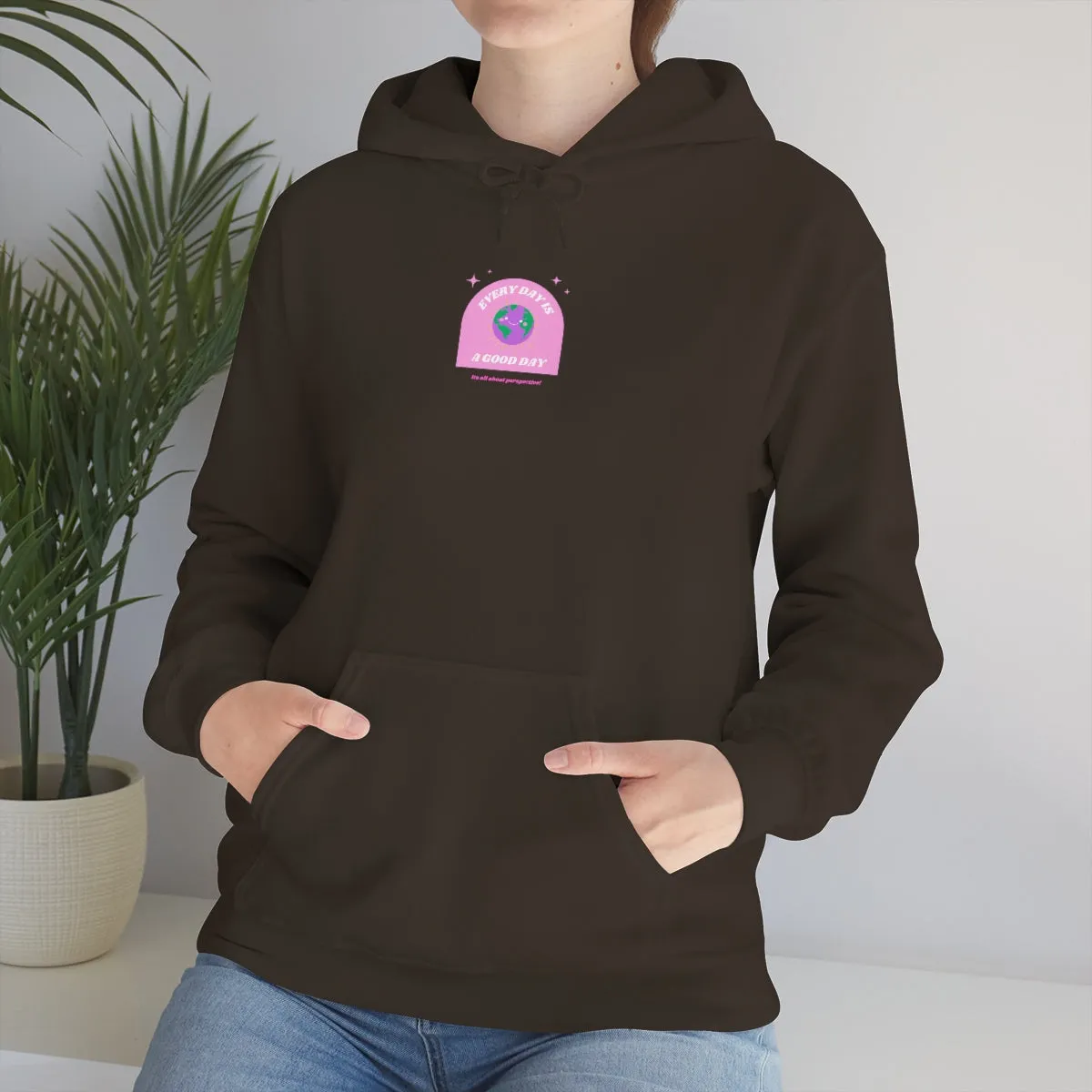 Retro Every Day is a Good Day, Its All About Perspective Earth Pink Purple Back Graphic Hoodie, VSCO Girl Oversized Trendy Tumblr Sw