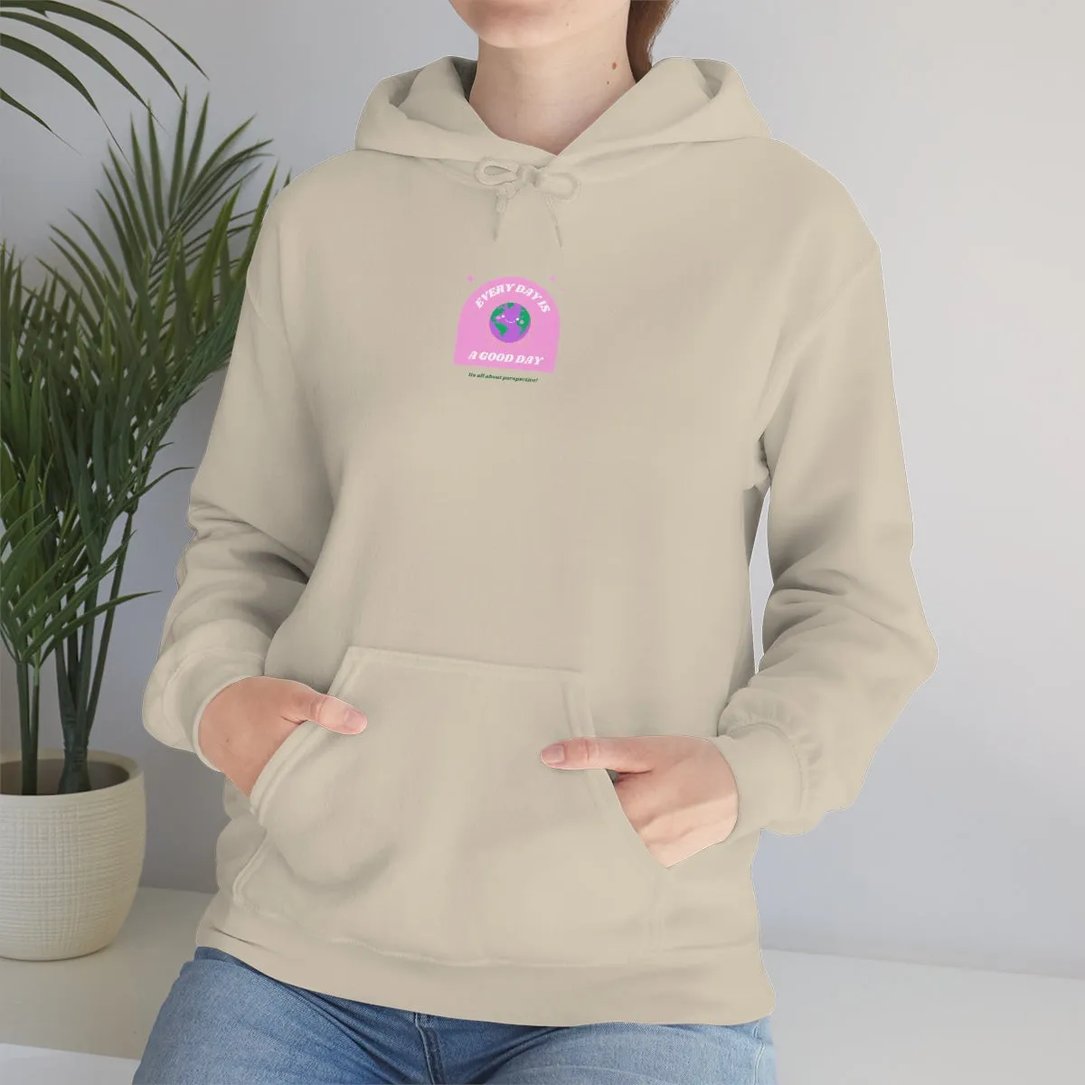Retro Every Day is a Good Day, Its All About Perspective Earth Pink Purple Back Graphic Hoodie, VSCO Girl Oversized Trendy Tumblr Sw