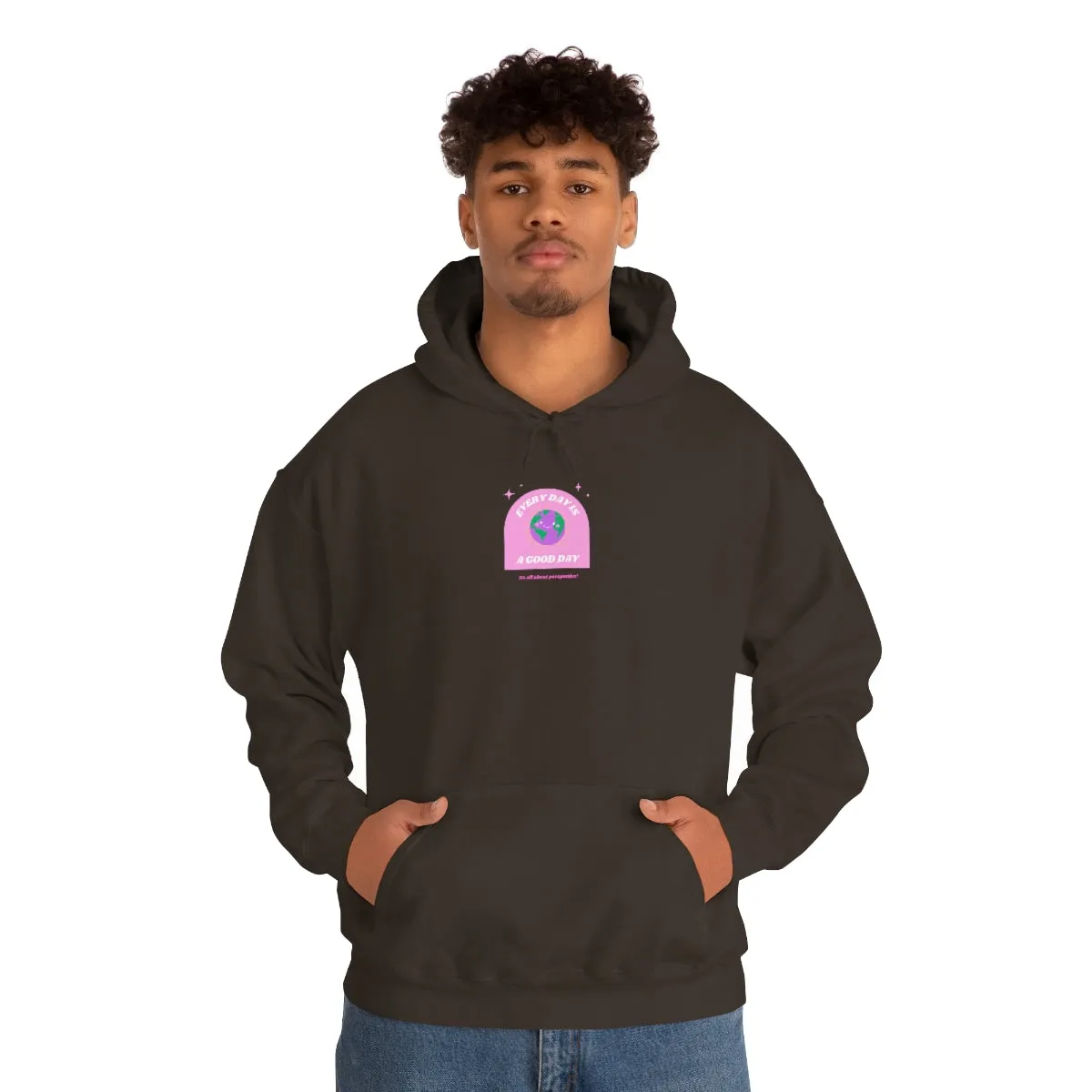 Retro Every Day is a Good Day, Its All About Perspective Earth Pink Purple Back Graphic Hoodie, VSCO Girl Oversized Trendy Tumblr Sw