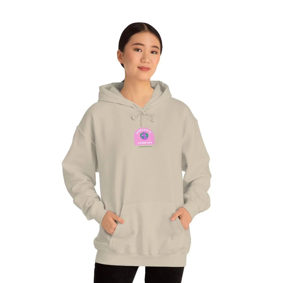 Retro Every Day is a Good Day, Its All About Perspective Earth Pink Purple Back Graphic Hoodie, VSCO Girl Oversized Trendy Tumblr Sw