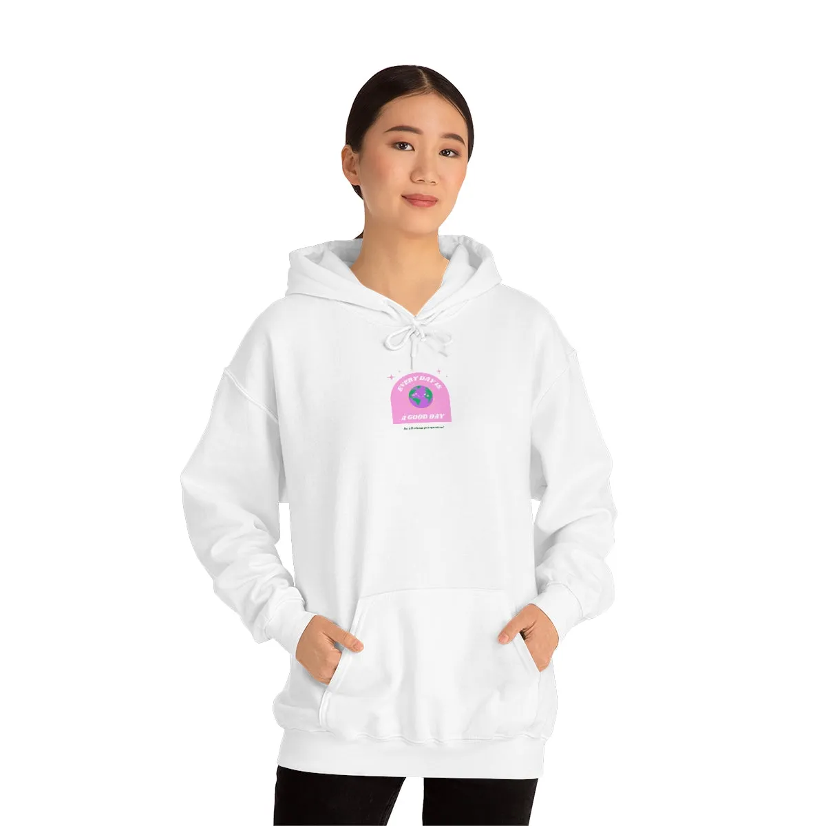 Retro Every Day is a Good Day, Its All About Perspective Earth Pink Purple Back Graphic Hoodie, VSCO Girl Oversized Trendy Tumblr Sw