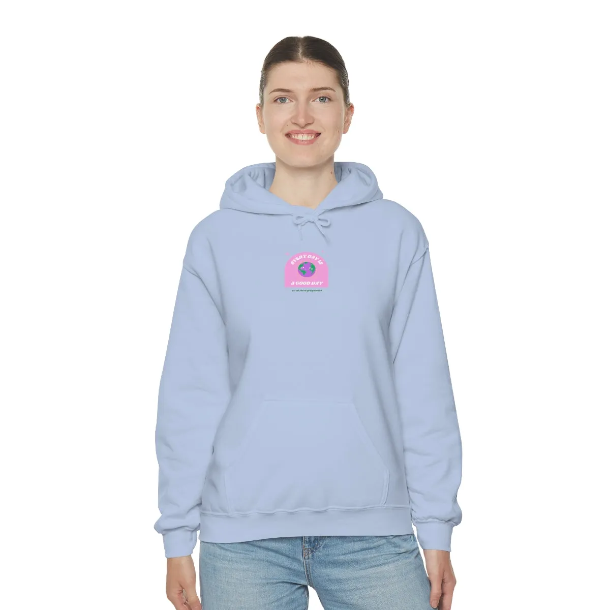 Retro Every Day is a Good Day, Its All About Perspective Earth Pink Purple Back Graphic Hoodie, VSCO Girl Oversized Trendy Tumblr Sw