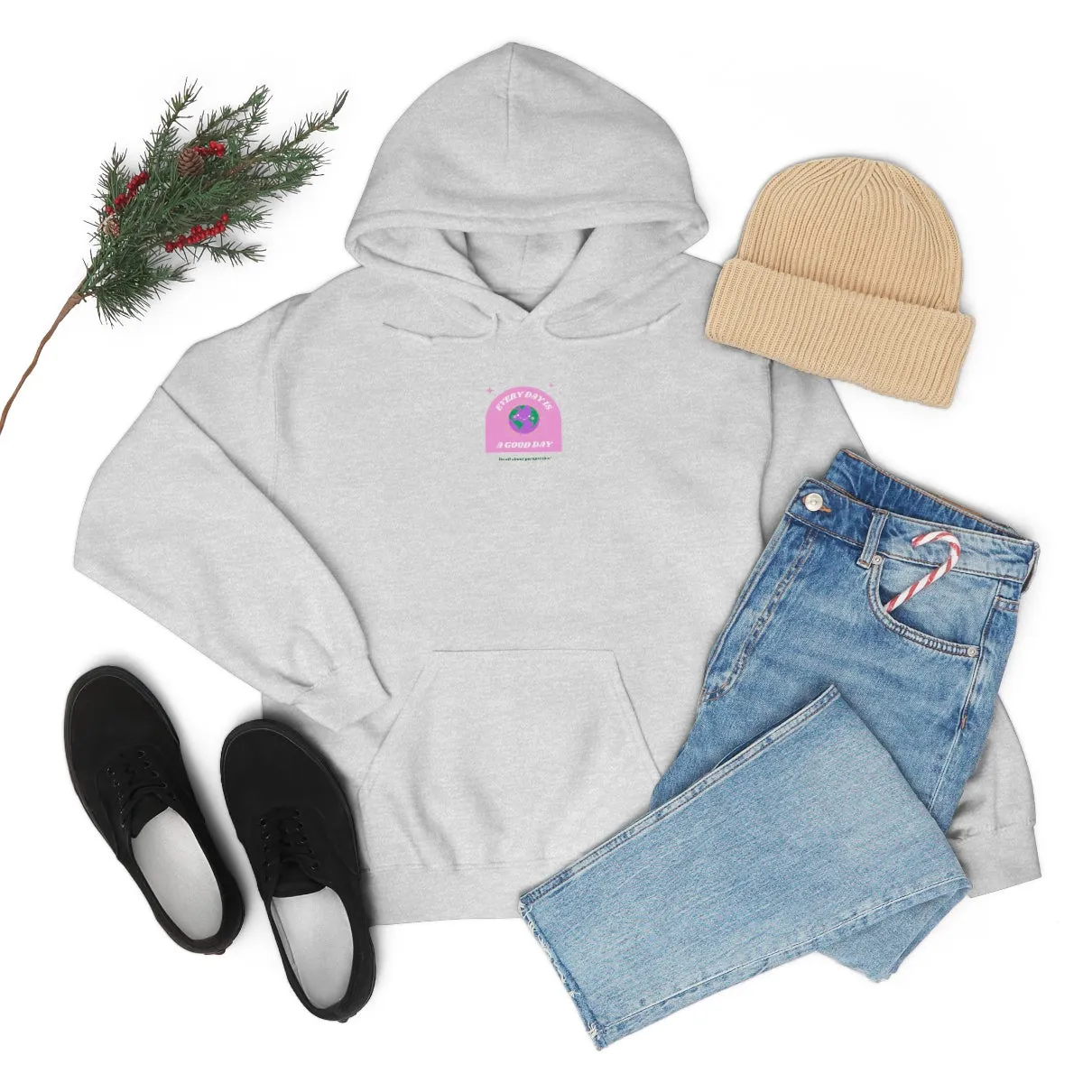 Retro Every Day is a Good Day, Its All About Perspective Earth Pink Purple Back Graphic Hoodie, VSCO Girl Oversized Trendy Tumblr Sw
