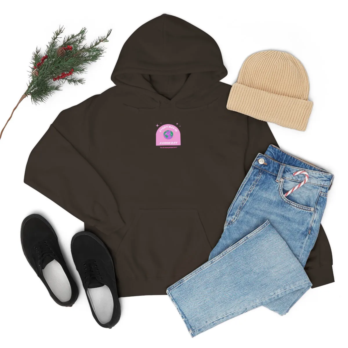 Retro Every Day is a Good Day, Its All About Perspective Earth Pink Purple Back Graphic Hoodie, VSCO Girl Oversized Trendy Tumblr Sw