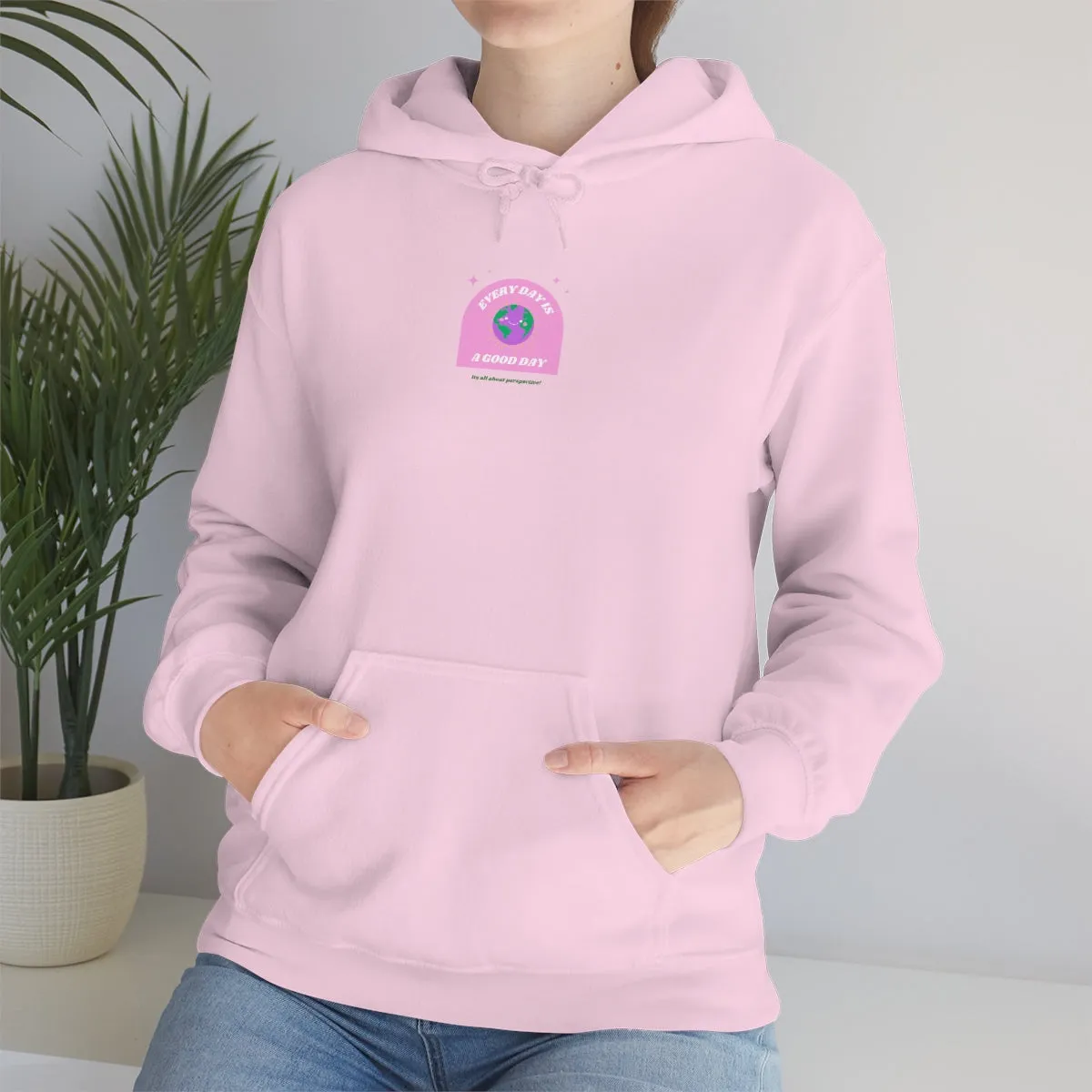 Retro Every Day is a Good Day, Its All About Perspective Earth Pink Purple Back Graphic Hoodie, VSCO Girl Oversized Trendy Tumblr Sw
