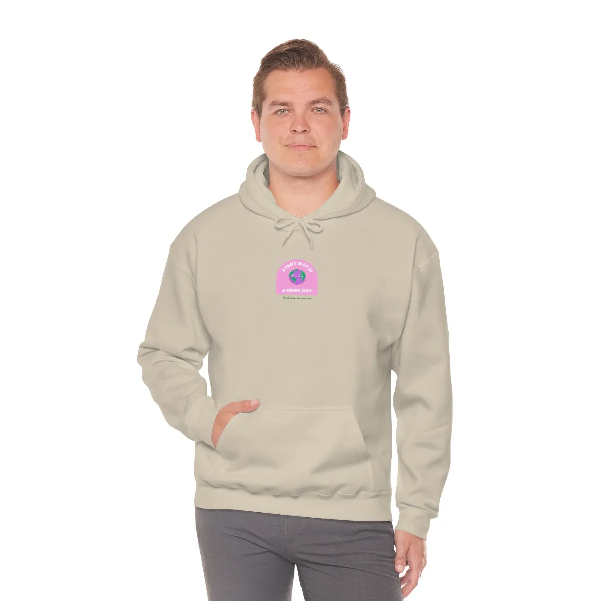 Retro Every Day is a Good Day, Its All About Perspective Earth Pink Purple Back Graphic Hoodie, VSCO Girl Oversized Trendy Tumblr Sw