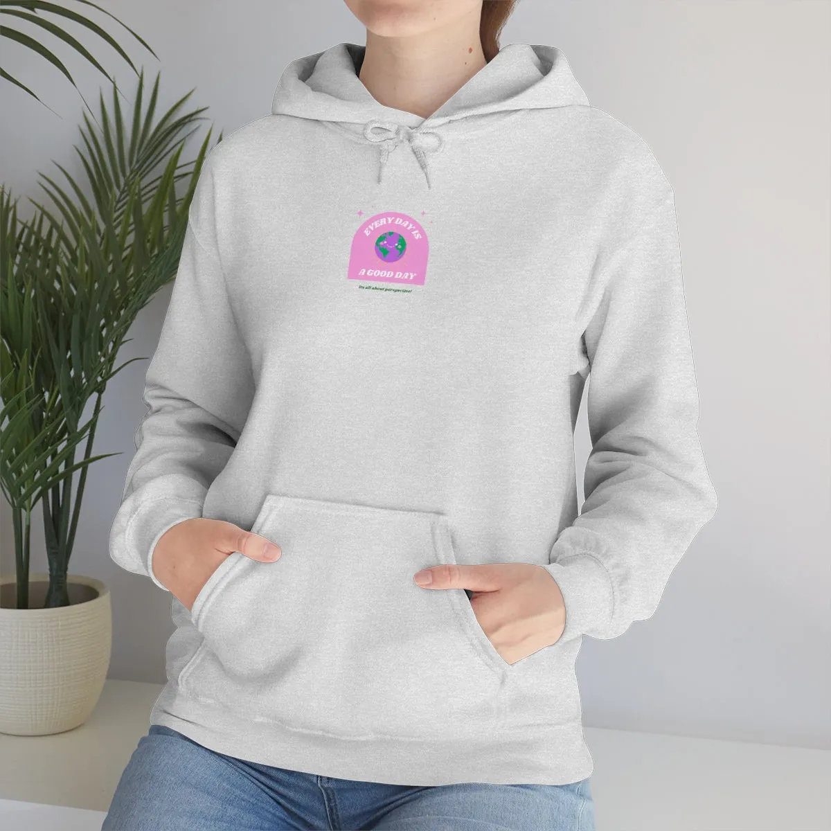 Retro Every Day is a Good Day, Its All About Perspective Earth Pink Purple Back Graphic Hoodie, VSCO Girl Oversized Trendy Tumblr Sw