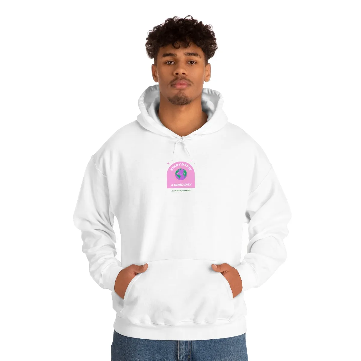Retro Every Day is a Good Day, Its All About Perspective Earth Pink Purple Back Graphic Hoodie, VSCO Girl Oversized Trendy Tumblr Sw
