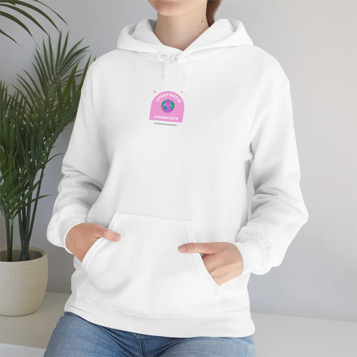 Retro Every Day is a Good Day, Its All About Perspective Earth Pink Purple Back Graphic Hoodie, VSCO Girl Oversized Trendy Tumblr Sw