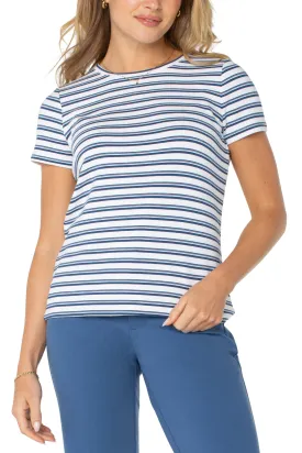 Short Sleeve Crew Neck Classic Knit Tee White Indigo Dusk