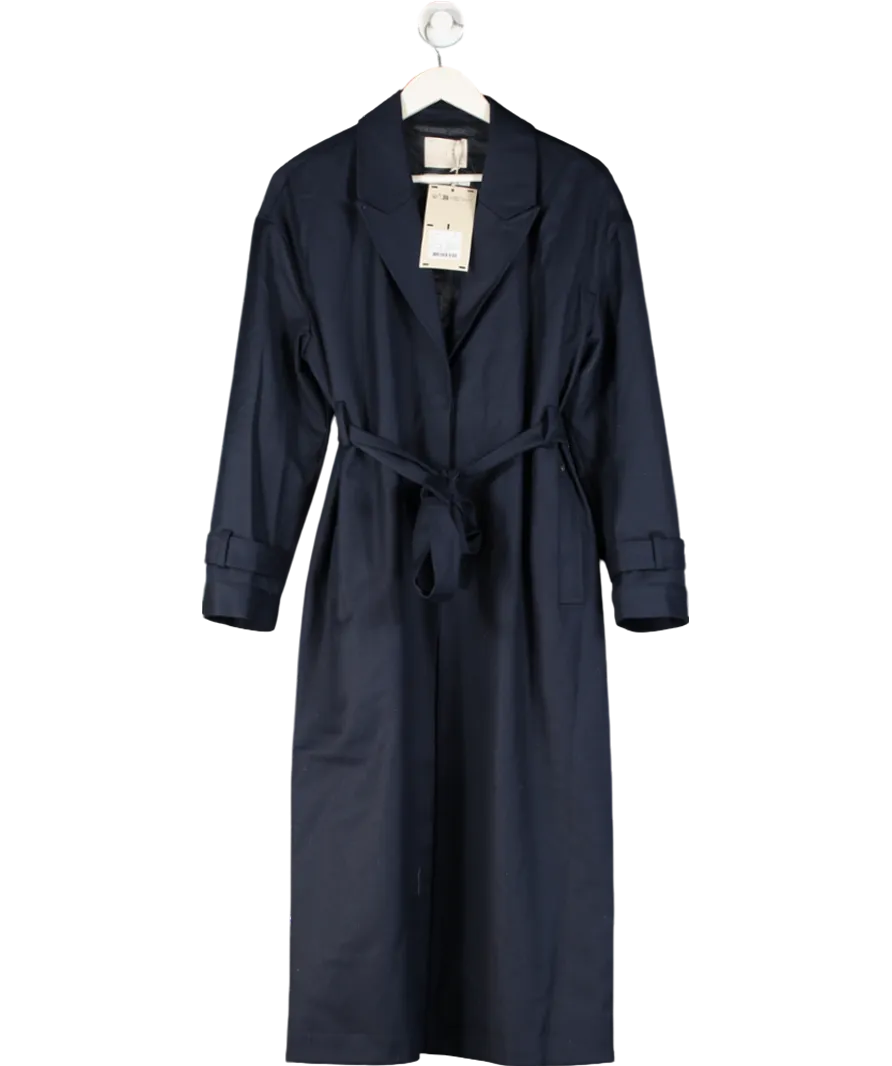 Stel Blue Belted Longline Relaxed Coat UK 8