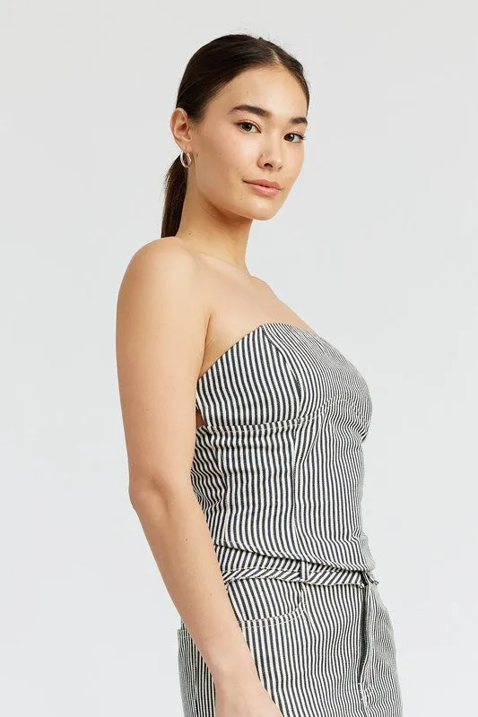 Striped Twill Tube Top