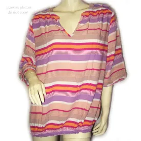 Womens Tops Multi Color Colored STRIPE STRIPED Pattern Short Sleeve V-Neck Vneck TOP SHIRT PLUS SIZE 2XL 2X Clothes Clothing